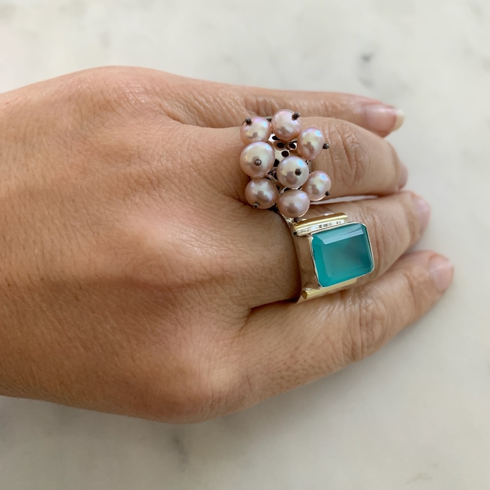 Silver Ring and pink Pearl Accents